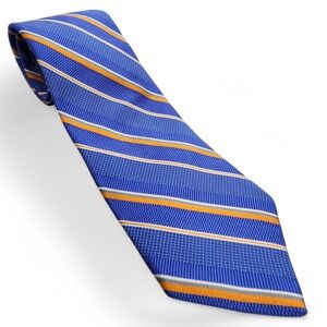 Brooks‎ Brothers Irregular Silk Necktie Blue Orange Striped Woven Men's Tie USA